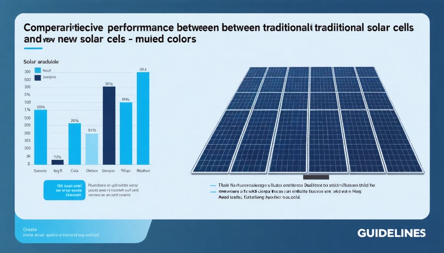 Chart comparing energy output of conventional solar cells versus new technology with 40% improvement