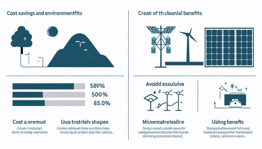 Visual representation of economic and environmental benefits of solar thermal energy