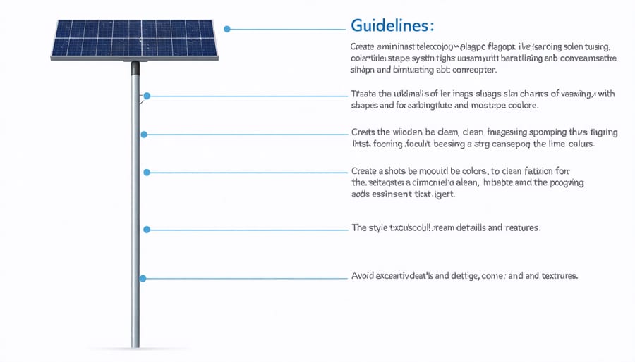 Technical illustration of telescoping flagpole solar light components including solar panel, LED unit, and telescoping mechanism