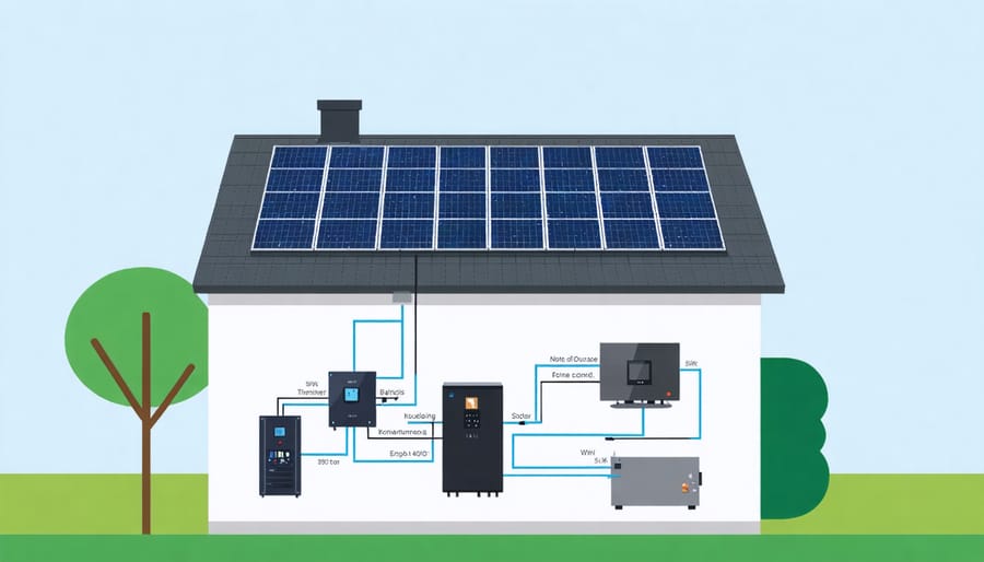 Technical diagram illustrating the key components and layout of a 5kWh solar system