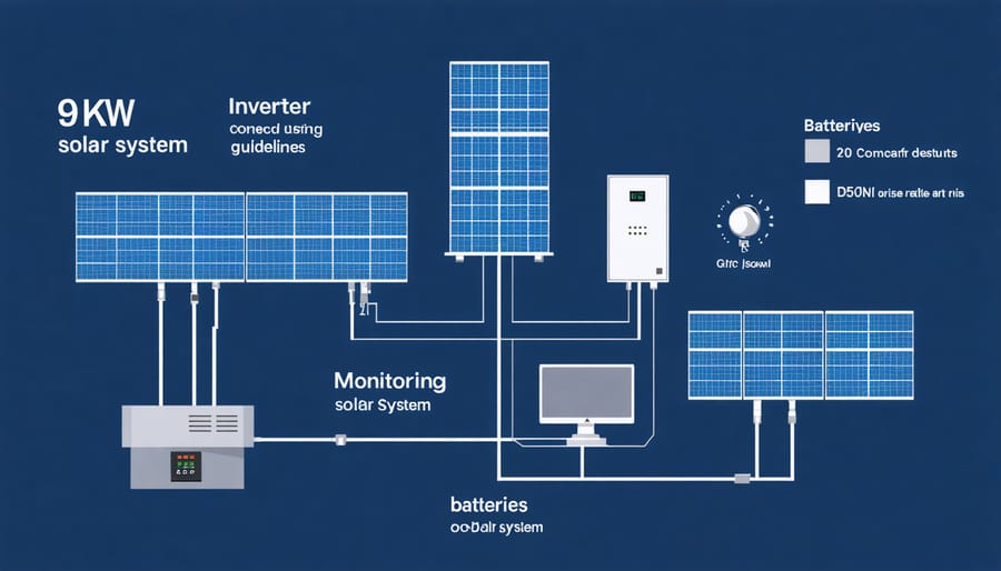 Detailed technical diagram of 9kW solar system components and their connections