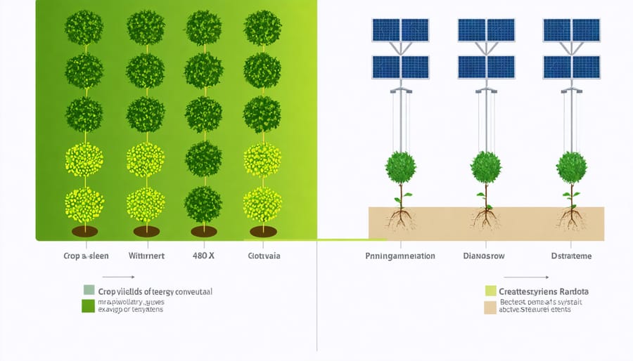 Infographic comparing agricultural and solar productivity in agrivoltaic systems