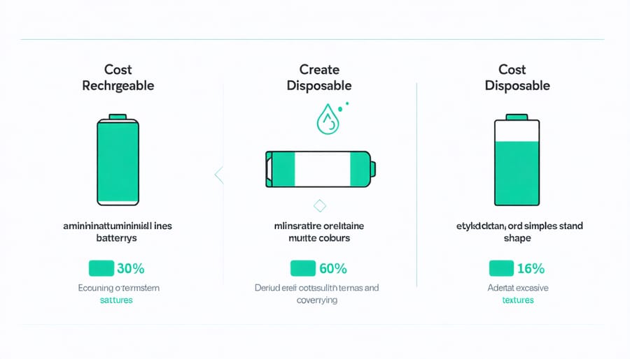 Graph comparing cumulative costs of rechargeable and disposable batteries over 5 years