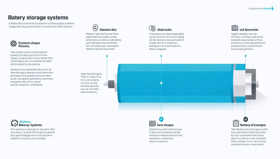 Infographic illustrating the various cost components of utility-scale battery storage including hardware, installation, and operational costs