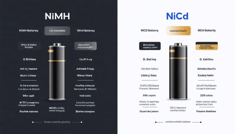 Visual comparison chart showing differences between NiMH and NiCd rechargeable batteries