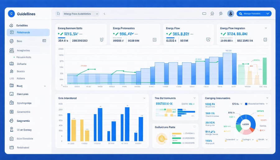 Smart control system interface displaying BESS energy management data and analytics