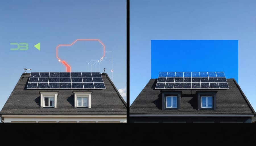 Graph comparing energy output between conventional and bifacial solar panels over a 12-month period