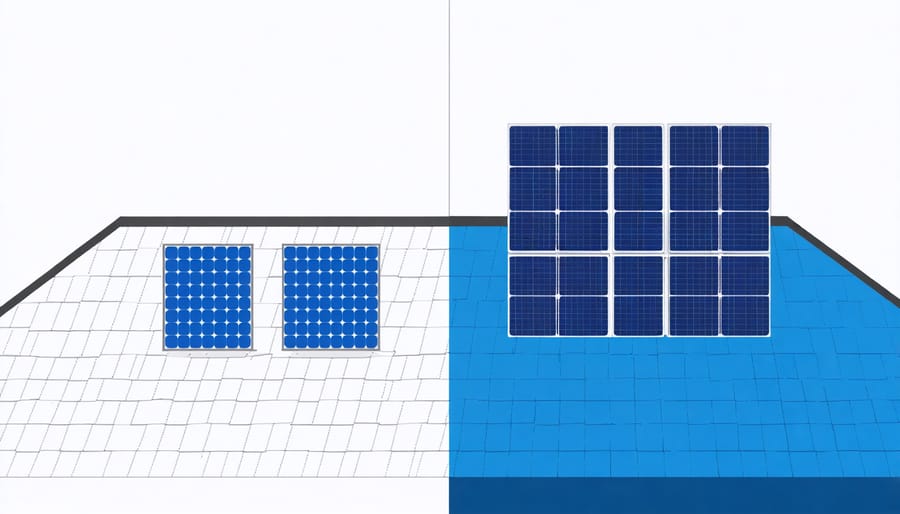 Side-by-side comparison of building-integrated solar tiles and conventional solar panel installation