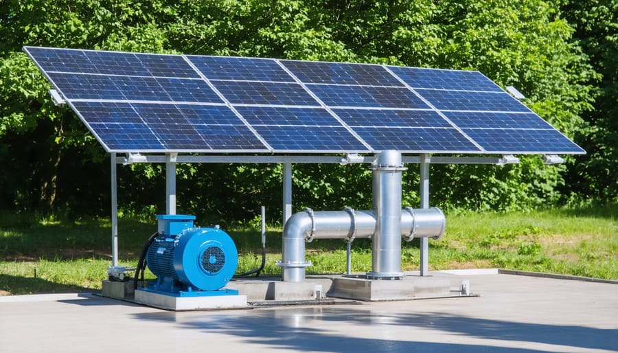 Working hybrid energy system with solar panels and micro-hydro turbine integration