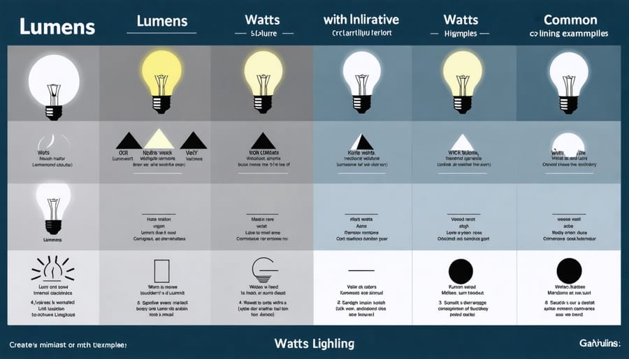 Infographic comparing lumens and watts measurements for different types of outdoor lights