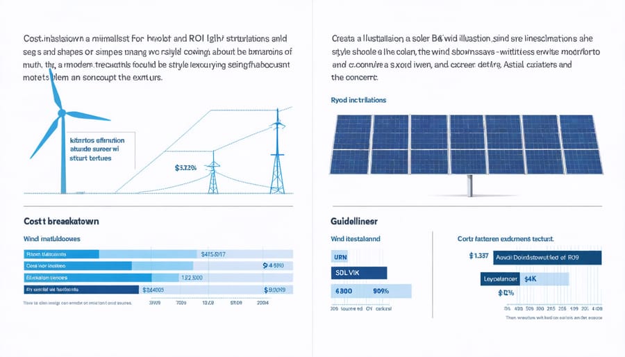 Financial comparison chart showing installation costs and returns for solar and wind energy systems