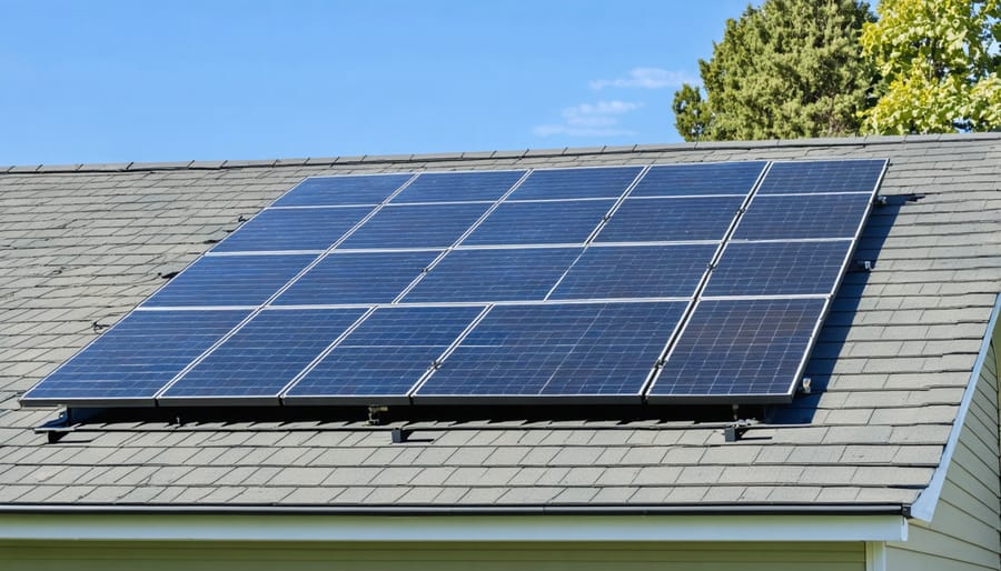 Modern home with rooftop solar installation and visible battery storage system