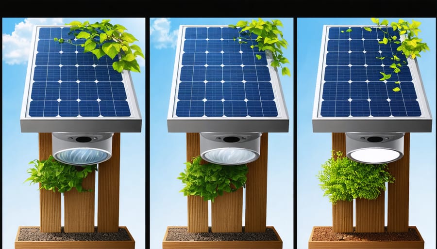 Sequential images showing proper cleaning technique for solar light sensors