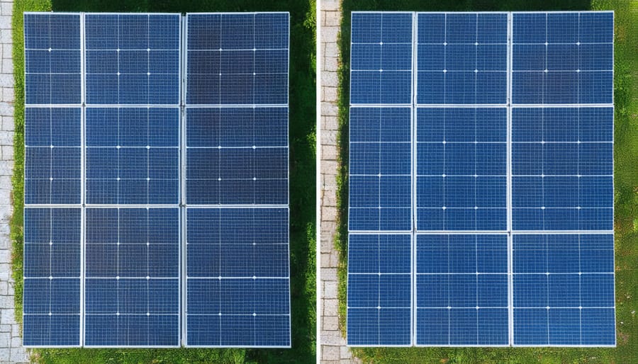 Side-by-side comparison of solar panel arrangements showing improved placement to minimize shade impact