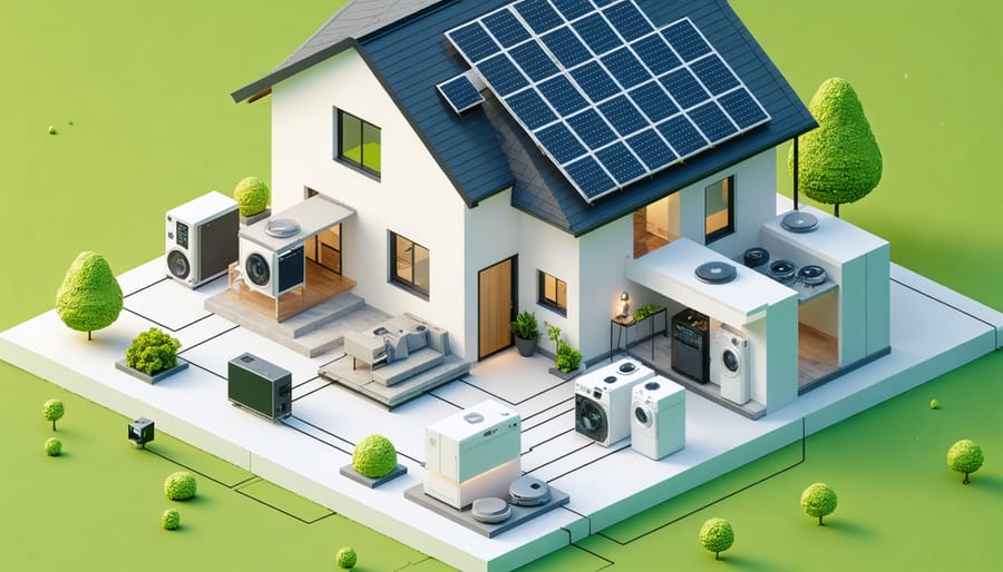 Digital illustration of smart home energy management system and component integration