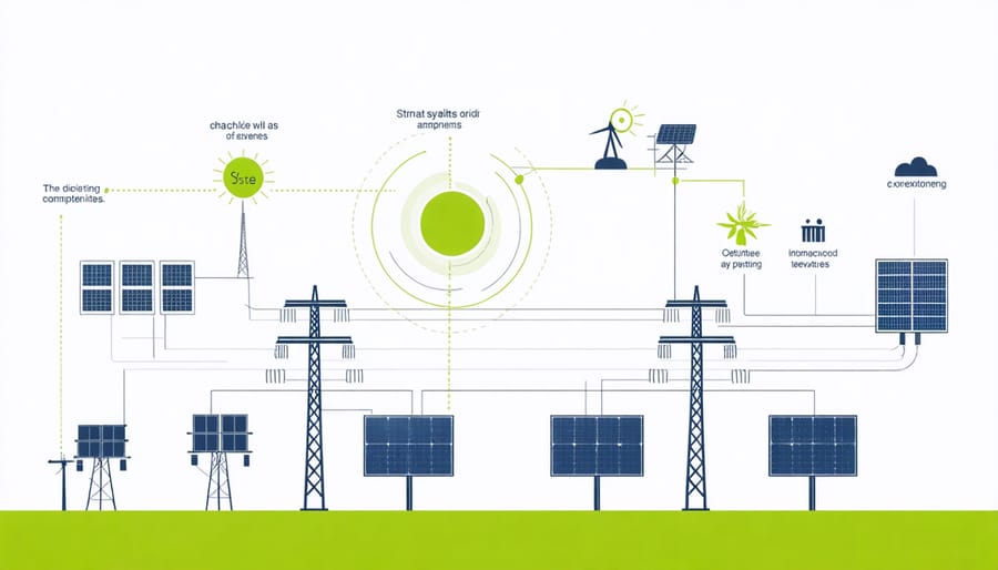 Diagram illustrating smart grid integration with solar power systems