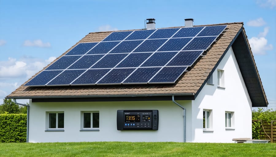 Smart home featuring solar panels and digital energy monitoring system