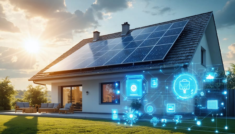 Modern home equipped with solar panels, inverter, and battery system illustrating smart solar storage integration and energy independence.