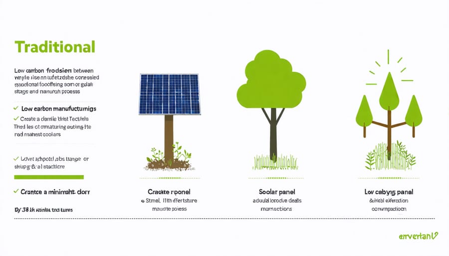 Visual comparison of carbon emissions between conventional and sustainable solar panel production methods