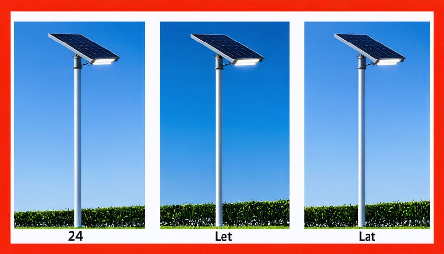 Sequential photos demonstrating solar flagpole light installation process