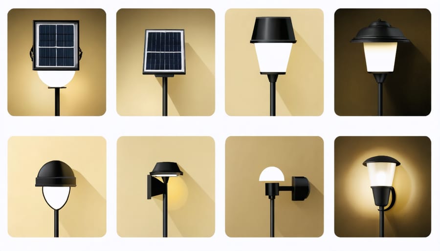 Collection of solar-powered lighting fixtures demonstrating different lighting effects for gazebos