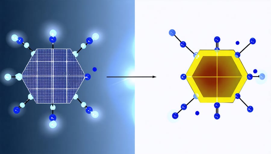 Side-by-side comparison of silicon and perovskite solar cell structures with labeled components