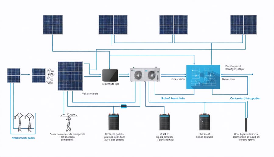 Technical diagram illustrating the main components and connections in a solar microgrid system