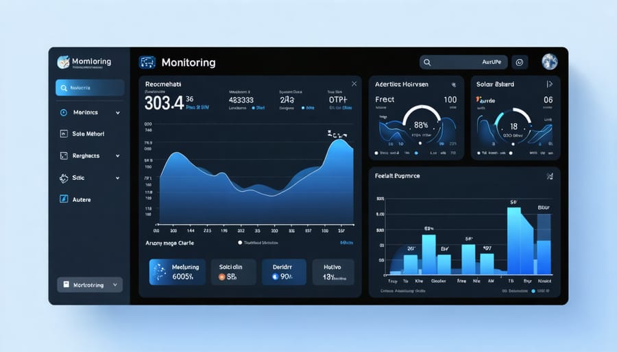 Interactive dashboard displaying solar system performance data, energy production, and consumption metrics