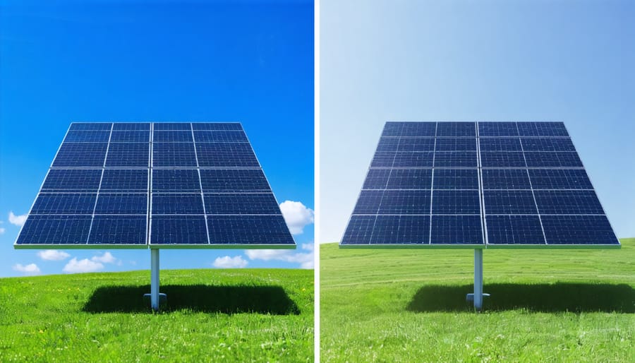 Comparison showing advances in solar panel efficiency and design