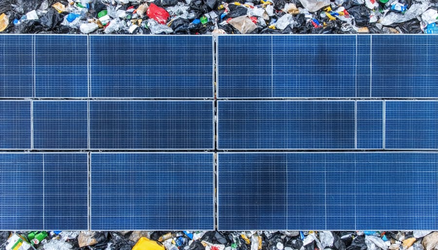 Large warehouse storing used solar panels awaiting recycling