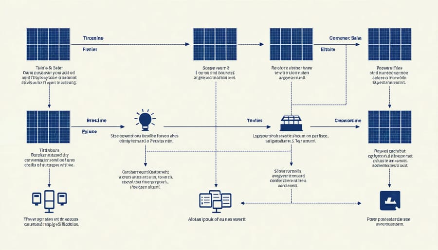 Flow chart showing how solar PPAs work between providers, businesses, and energy flow