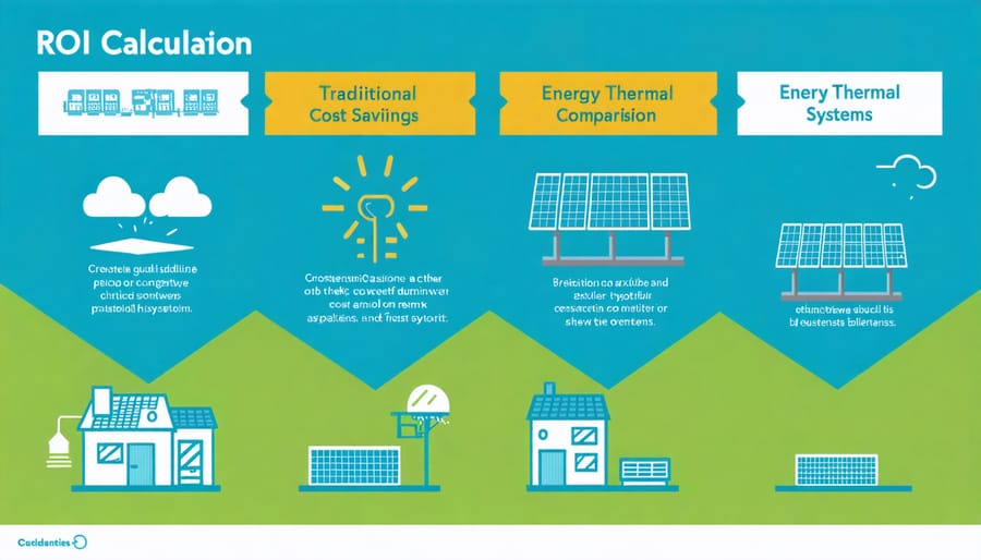 Visual representation of solar thermal ROI and cost savings over time