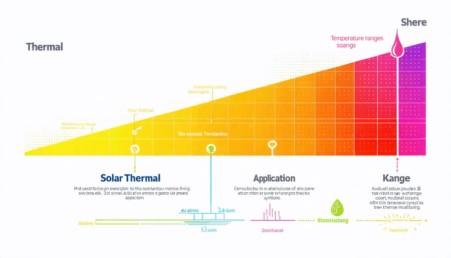 Temperature range diagram showing various industrial applications of solar thermal energy