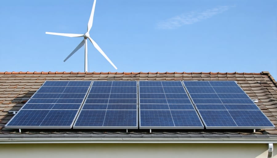 Side-by-side comparison of rooftop solar installation versus residential wind turbine