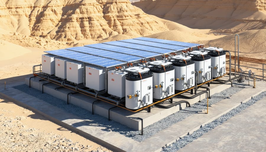 Industrial-scale flow battery system operating in harsh desert conditions