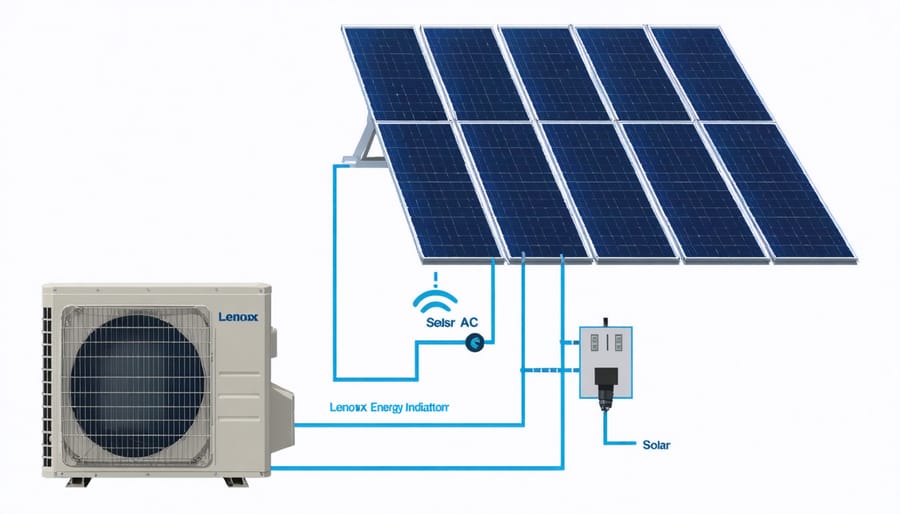 Technical illustration of solar panel integration with Lennox air conditioning system