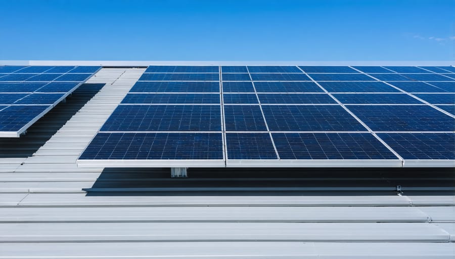 Seamless integration of series-connected solar panels on a commercial building roof