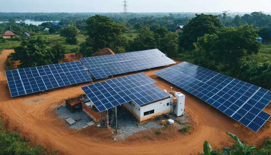 Smart solar microgrid system powering a remote community with AI-controlled distribution