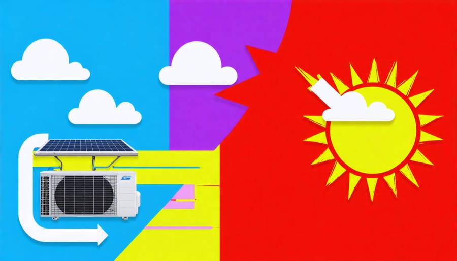 Bar chart comparing energy costs of conventional vs solar-powered air conditioning