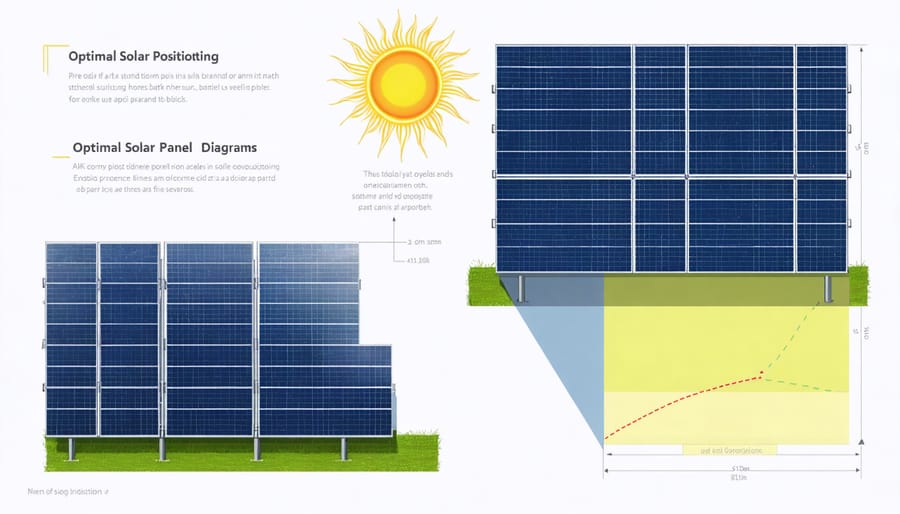 Technical diagram demonstrating solar panel orientation optimization and sun tracking patterns