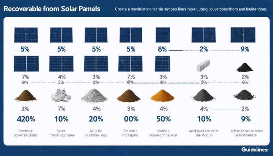 Breakdown chart of recyclable materials in solar panels including glass, aluminum, and silicon