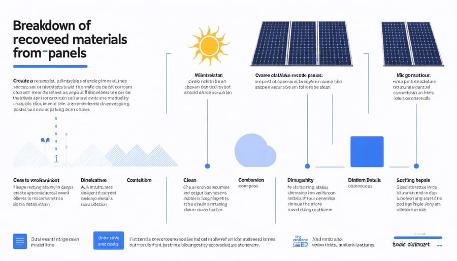 Pie chart displaying percentages of silicon, glass, aluminum and other materials recovered from recycled solar panels