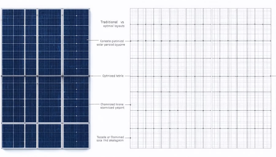 Side-by-side comparison showing improved solar panel arrangement techniques for urban spaces